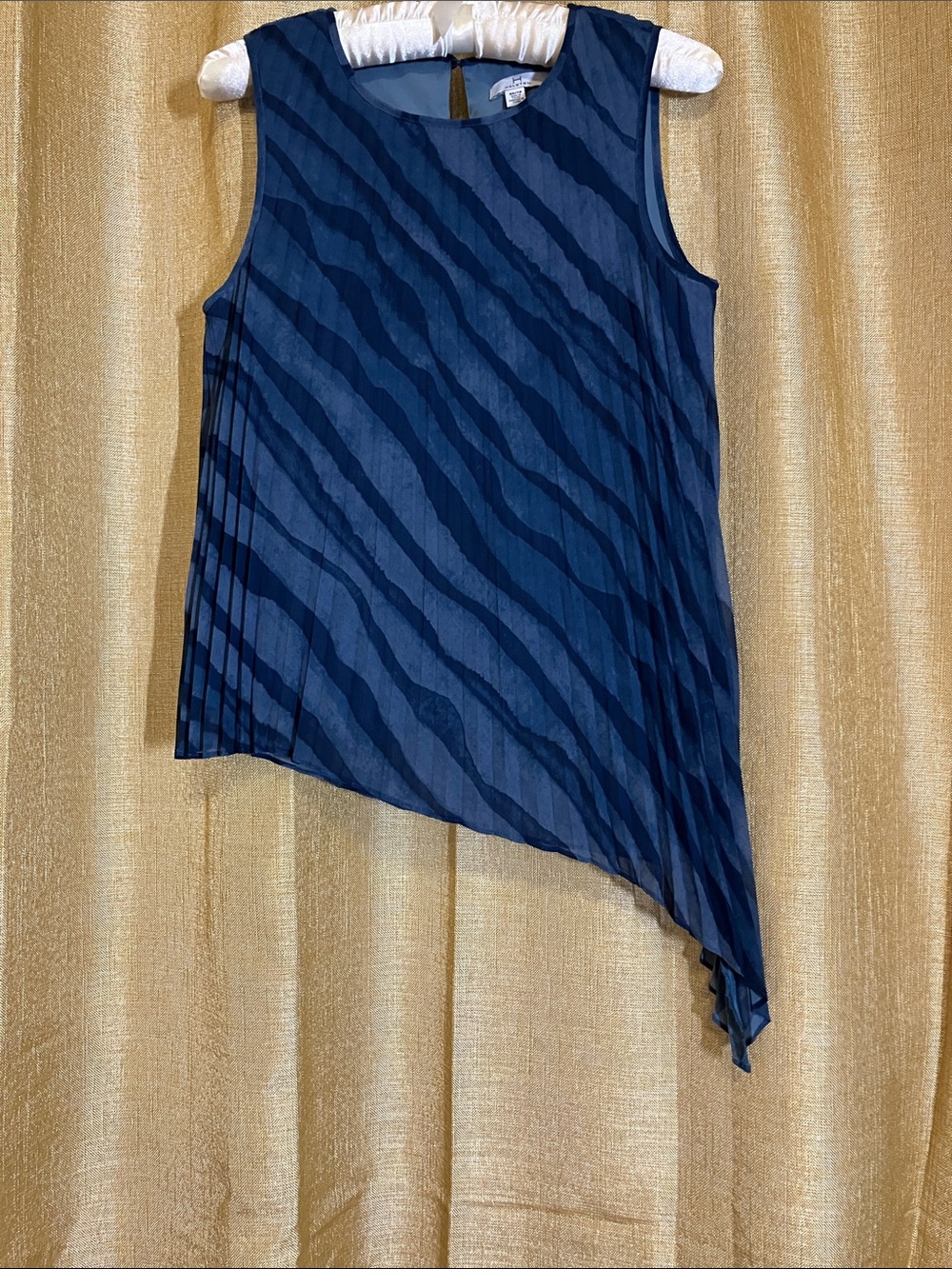 H by Halston Navy Zebra-Stripe Asymmetric Sleeveless Camisole